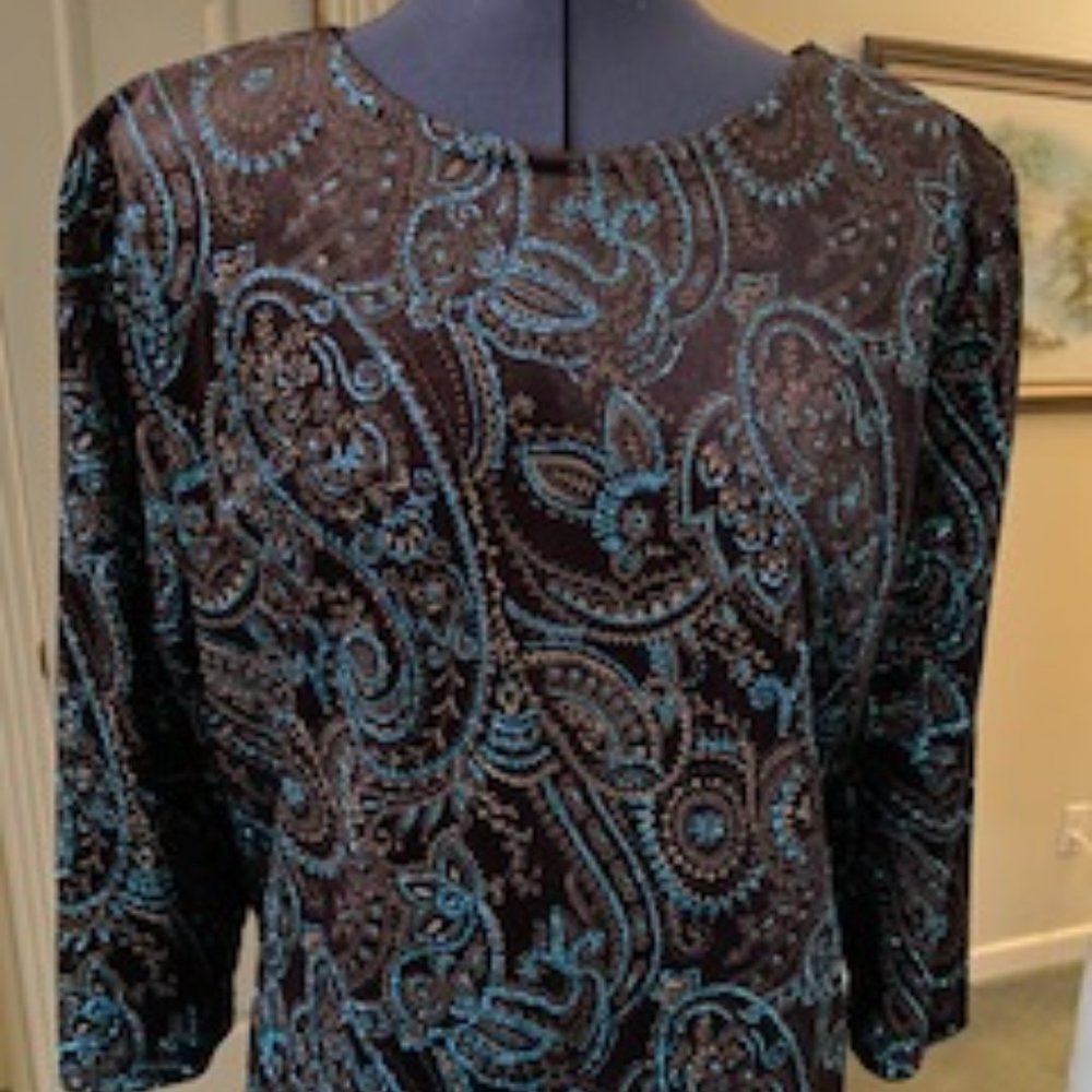 Coldwater Creek, size L, brown with turquoise glitter decoration